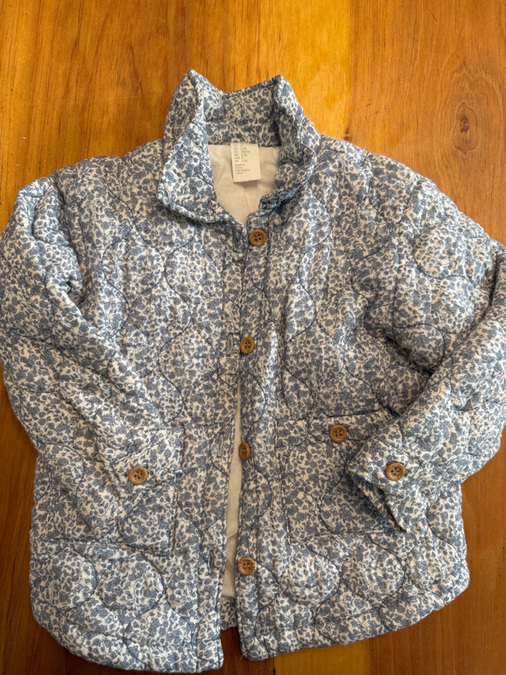 H&M Blue and White Floral Quilted Puffer Jacket